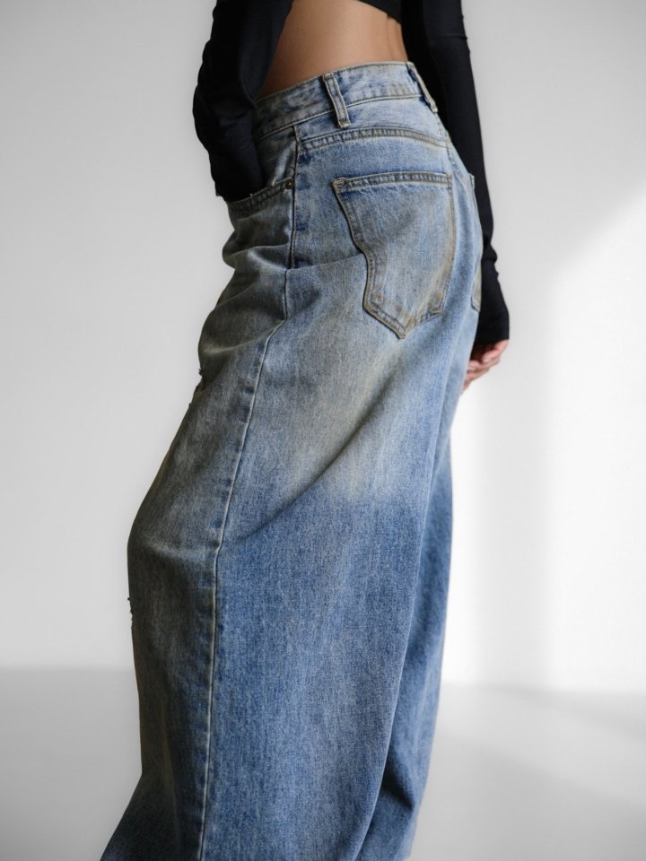 Dusty Mud Washed Wide Denim Trousers