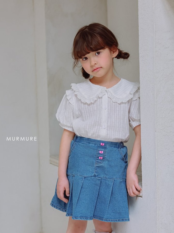 Ribbon Button Dneim Skirt