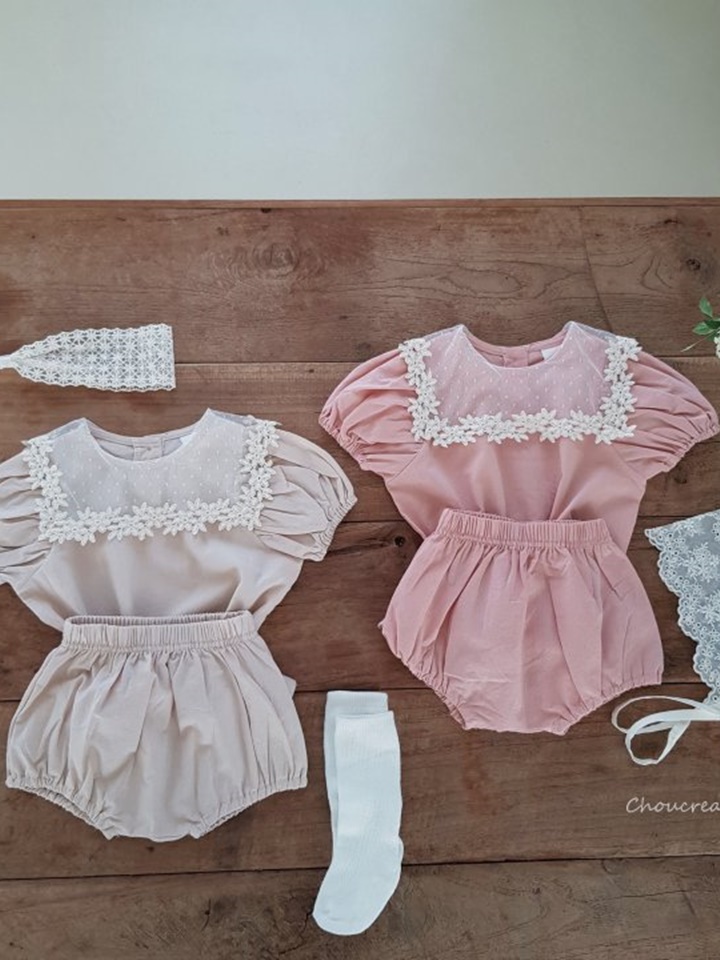 Lace Collar Top bottom Set
