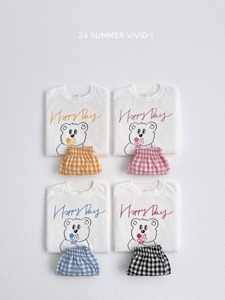 Happy Flower Check Top Bottom Set