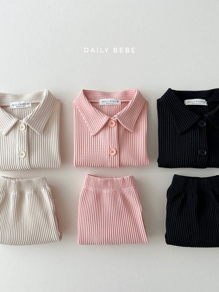 Collar Pleats Top Bottom Set