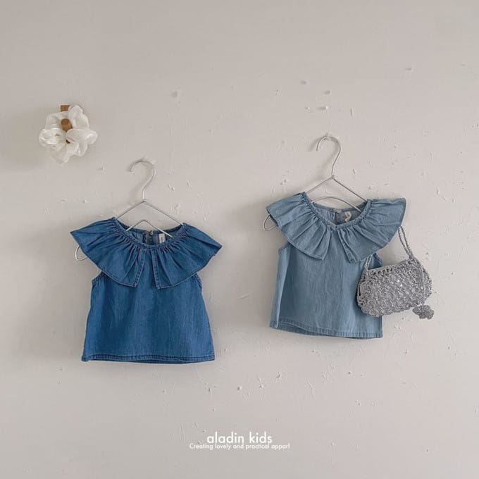 Aladin - Korean Children Fashion - #prettylittlegirls - Big Collar Denim Blouse