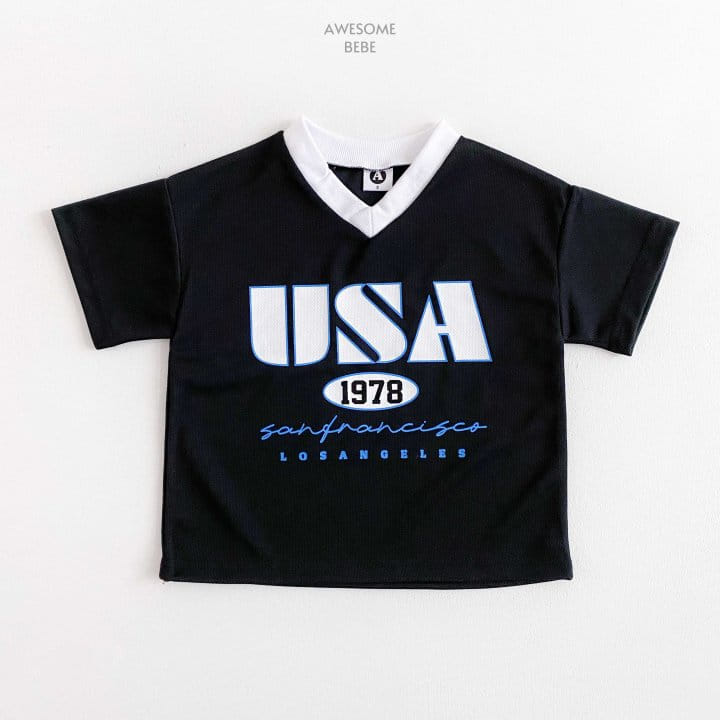 Awesome Bebe - Korean Children Fashion - #toddlerclothing - USA Mesh Short Sleeve Tee - 10