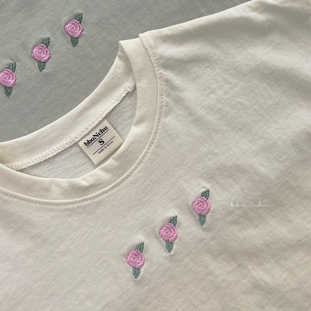 Bbonchu - Korean Children Fashion - #littlefashionista - Rose Embroidery Tee - 5