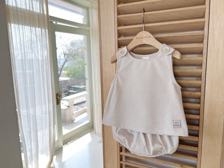 Bebe Nine - Korean Baby Fashion - #babyfever - Wide Button Sleevless Top Bottom Set  - 3
