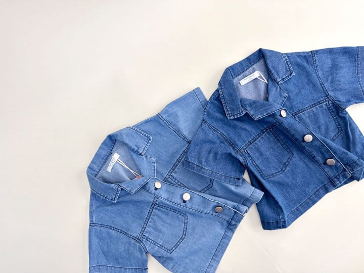 Bienvenu - Korean Children Fashion - #childofig - Denim Collar Short Sleeve Jacket - 10