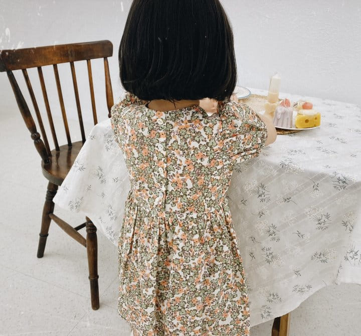 Bienvenu - Korean Children Fashion - #discoveringself - Ribbon String Puff Flower One-Piece - 3