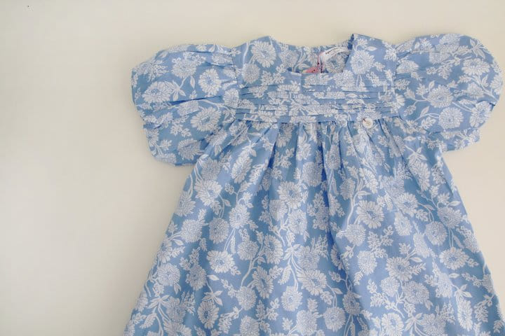 Bienvenu - Korean Children Fashion - #discoveringself - Balloon Blue Flower One-Piece - 11