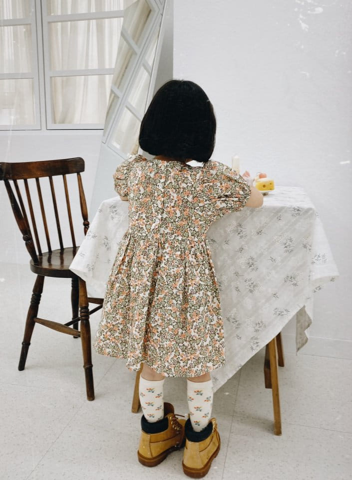 Bienvenu - Korean Children Fashion - #discoveringself - Ribbon String Puff Flower One-Piece - 4