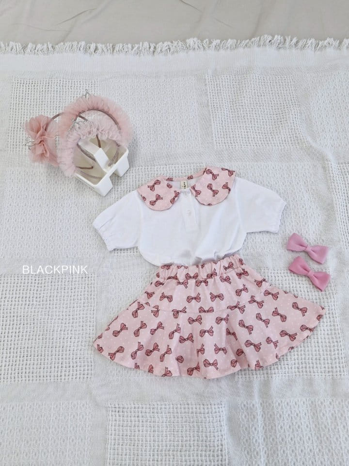 Black Pink - Korean Children Fashion - #discoveringself - Dot Ribbon Top Bottom Set - 10