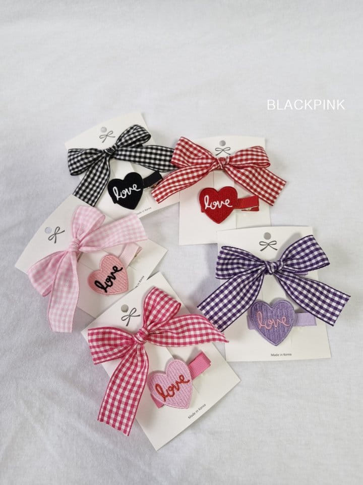 Black Pink - Korean Children Fashion - #fashionkids - Check Heart Ribbon Set