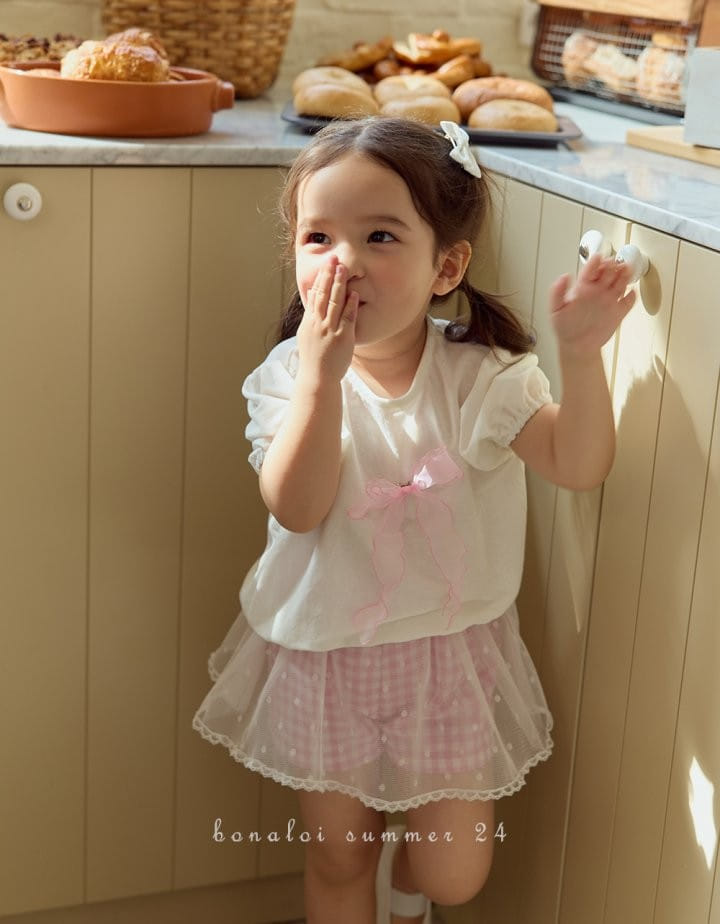 Bonaloi - Korean Children Fashion - #Kfashion4kids - Check Mesh Skirt Pants - 3