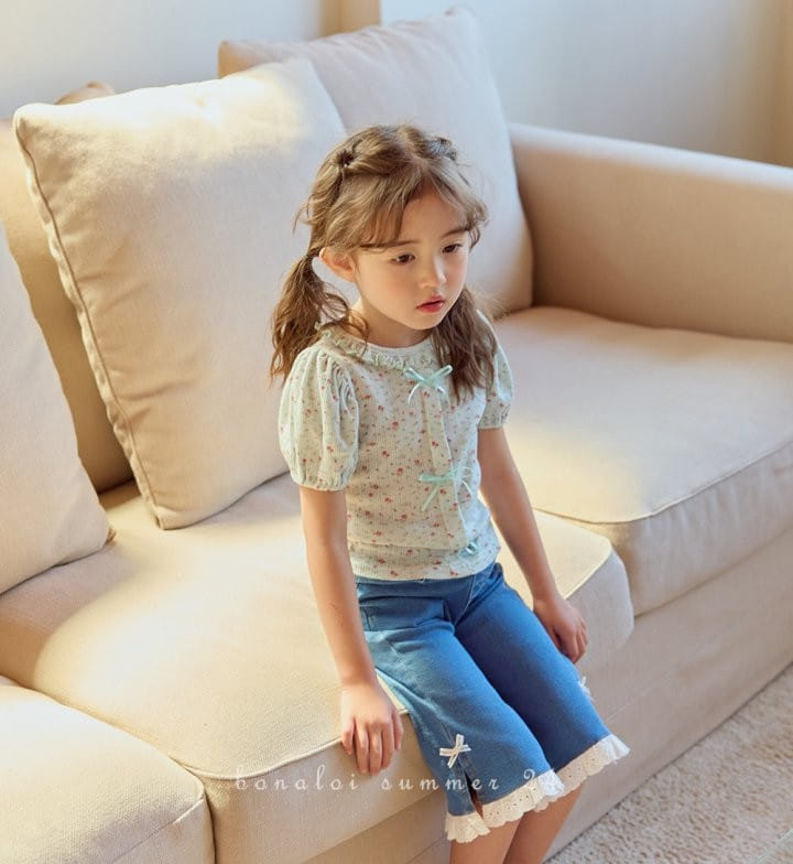 Bonaloi - Korean Children Fashion - #fashionkids - Eyelet Ribbon Tee - 3