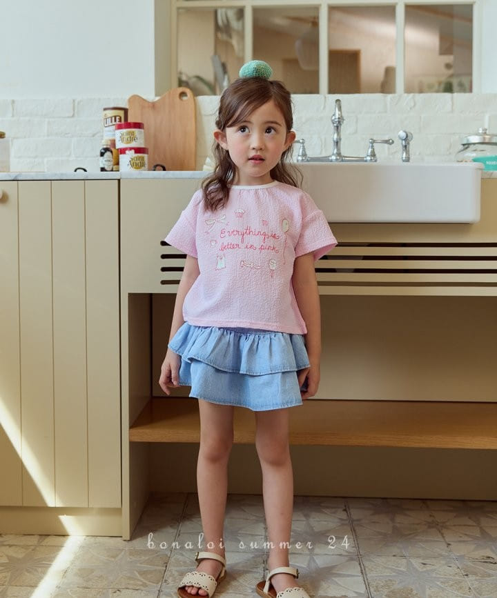 Bonaloi - Korean Children Fashion - #kidsshorts - Pink Chu Paint Tee - 9
