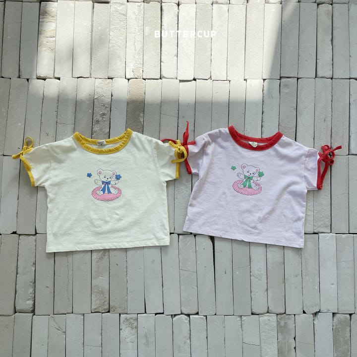 Buttercup - Korean Children Fashion - #kidsshorts - Bear Ribbon Sleeve Tee - 9