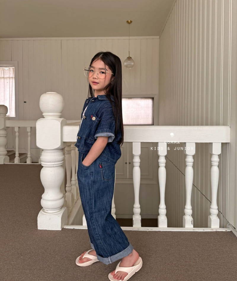 Comma - Korean Children Fashion - #kidsshorts - L Denim Crop Shirt - 8