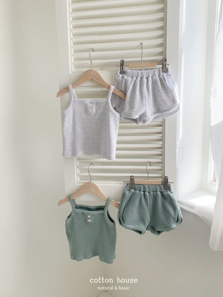 Cotton House - Korean Children Fashion - #childofig - Waffle Sleeveless Top Bottom Set