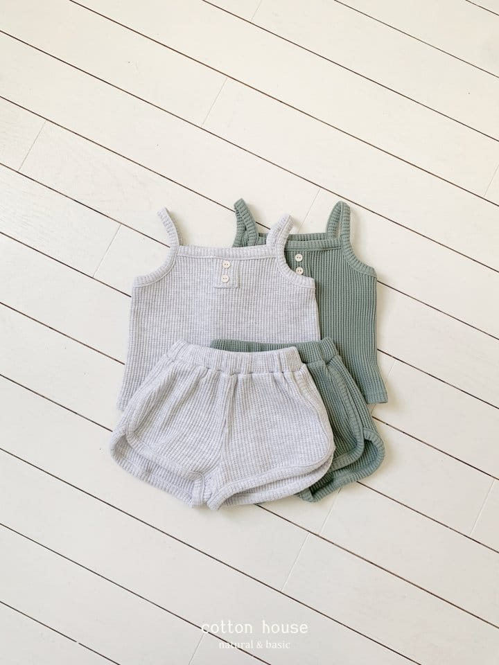 Cotton House - Korean Children Fashion - #designkidswear - Waffle Sleeveless Top Bottom Set - 4