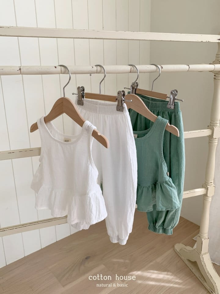 Cotton House - Korean Children Fashion - #discoveringself - Frill Sleeveless Top Bottom Set - 4
