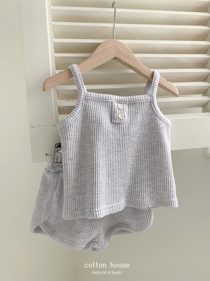 Cotton House - Korean Children Fashion - #kidsshorts - Waffle Sleeveless Top Bottom Set - 6