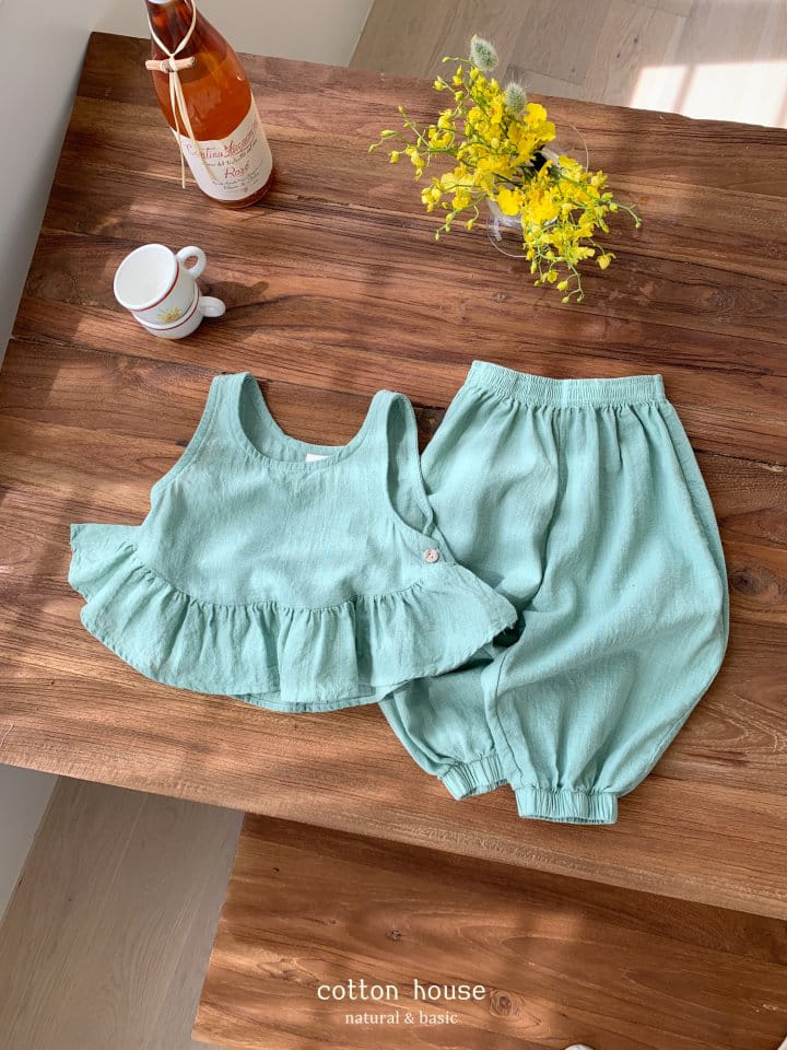 Cotton House - Korean Children Fashion - #kidsshorts - Frill Sleeveless Top Bottom Set - 5