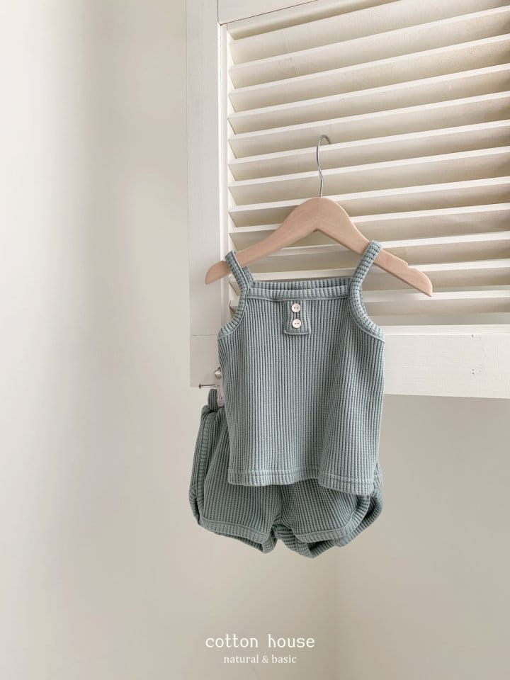 Cotton House - Korean Children Fashion - #kidsstore - Waffle Sleeveless Top Bottom Set - 7