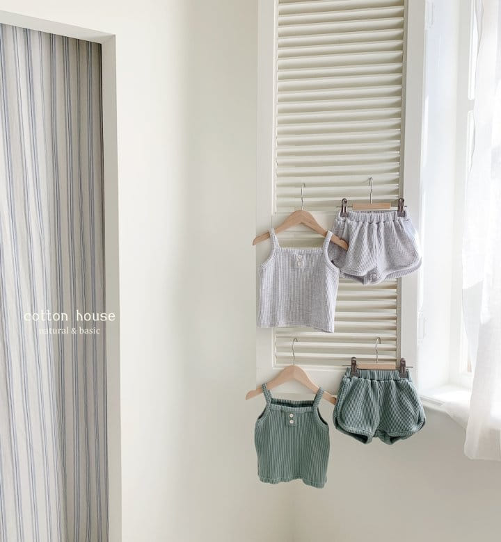 Cotton House - Korean Children Fashion - #kidzfashiontrend - Waffle Sleeveless Top Bottom Set - 8