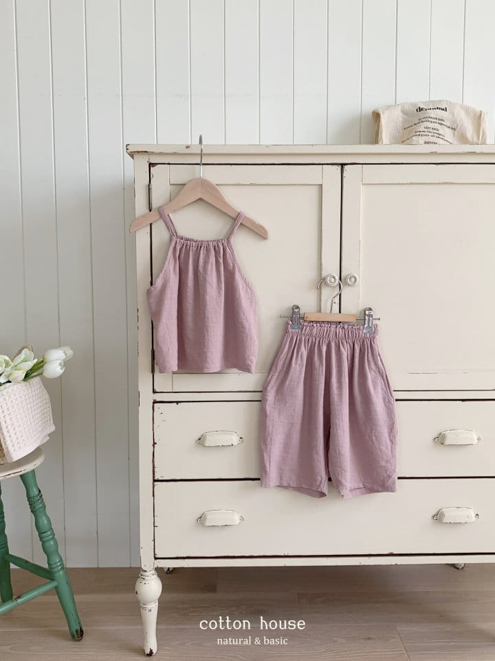 Cotton House - Korean Children Fashion - #littlefashionista - String Sleeveless Top Bottom Set - 2