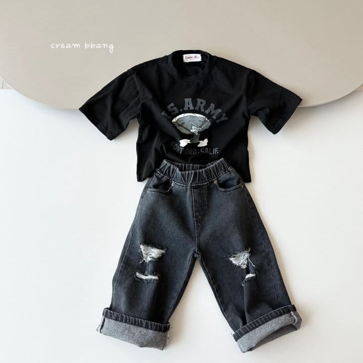 Cream Bbang - Korean Children Fashion - #kidsshorts - Destroyed Wide Denim Pants - 7