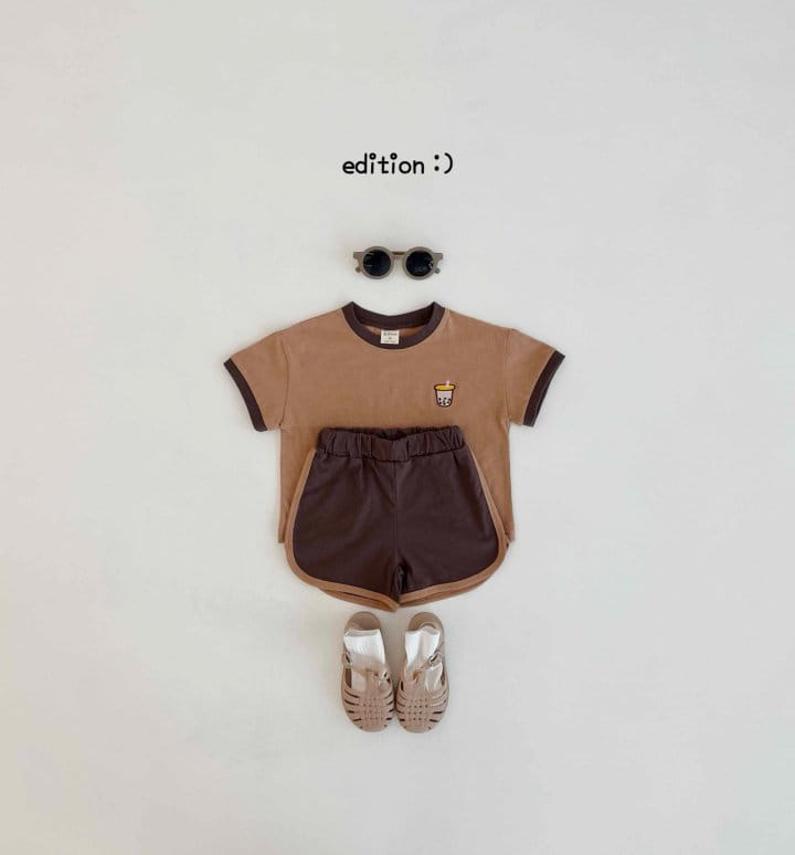 Edition - Korean Children Fashion - #Kfashion4kids - Milk Tea Piping Top Bottom Set - 10