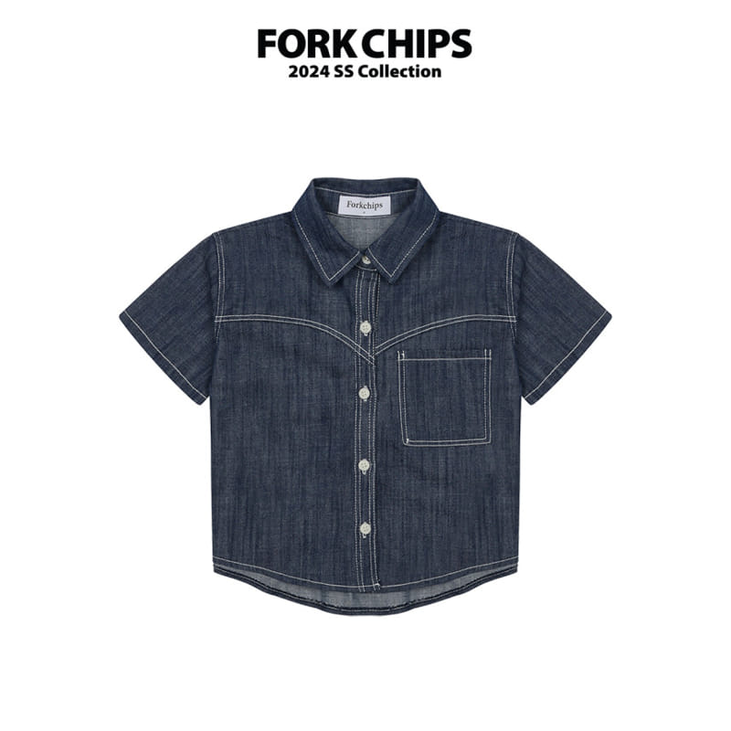 Fork Chips - Korean Children Fashion - #prettylittlegirls - Span Denim Shirt - 2