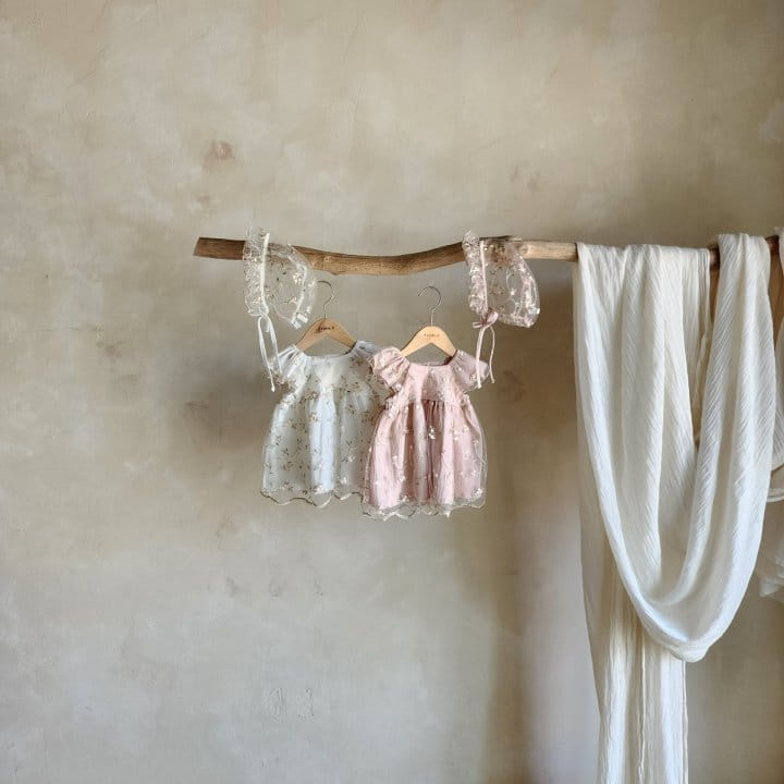 From J - Korean Baby Fashion - #babyboutique - Emily Embroidery One-Piece With Bonnet