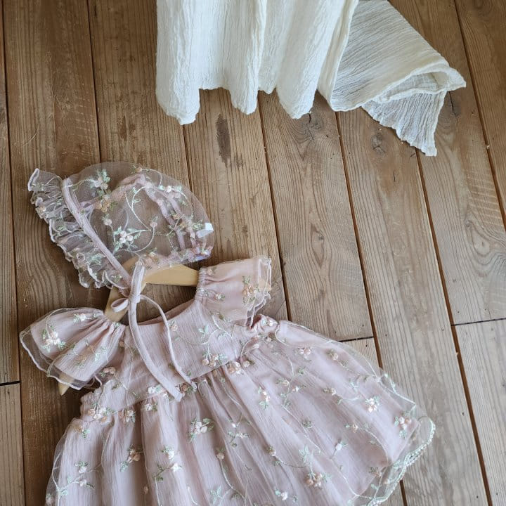 From J - Korean Baby Fashion - #babyfever - Emily Embroidery One-Piece With Bonnet - 6