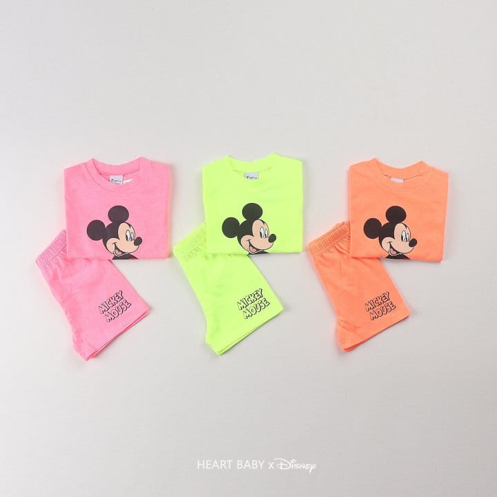 Heart Baby - Korean Children Fashion - #childrensboutique - Neon M Short Sleeve Top Bottom Set - 2