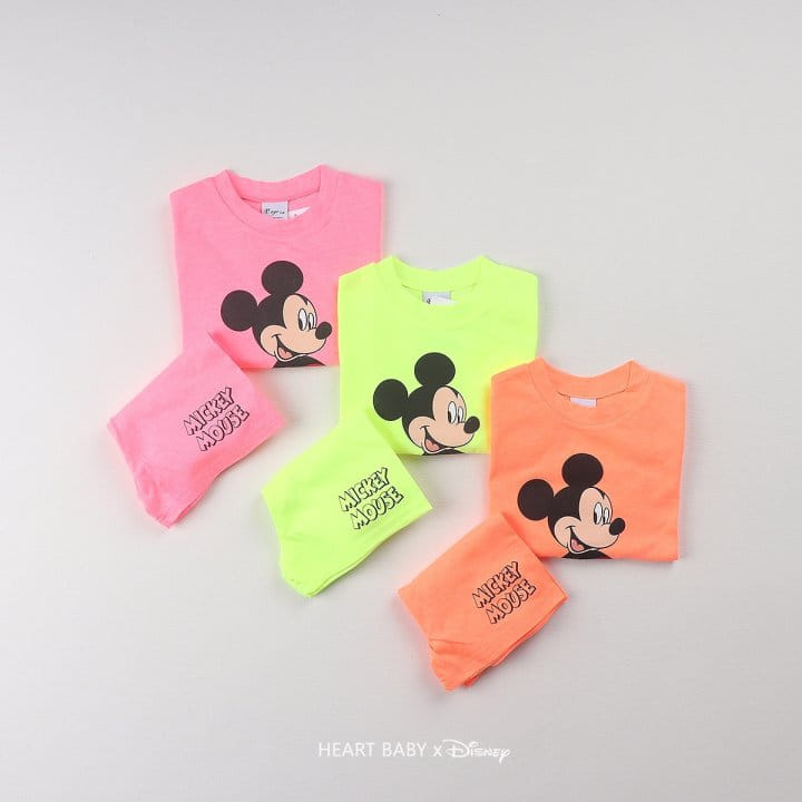 Heart Baby - Korean Children Fashion - #designkidswear - Neon M Short Sleeve Top Bottom Set - 3