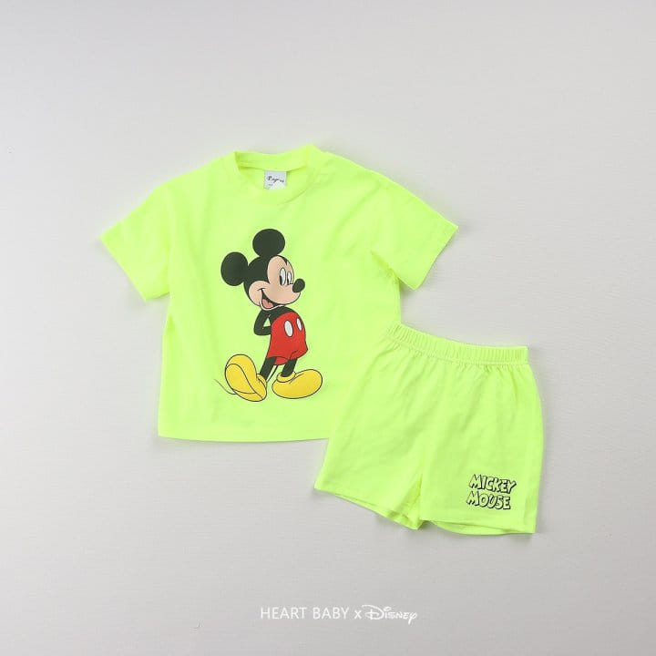 Heart Baby - Korean Children Fashion - #fashionkids - Neon M Short Sleeve Top Bottom Set - 5