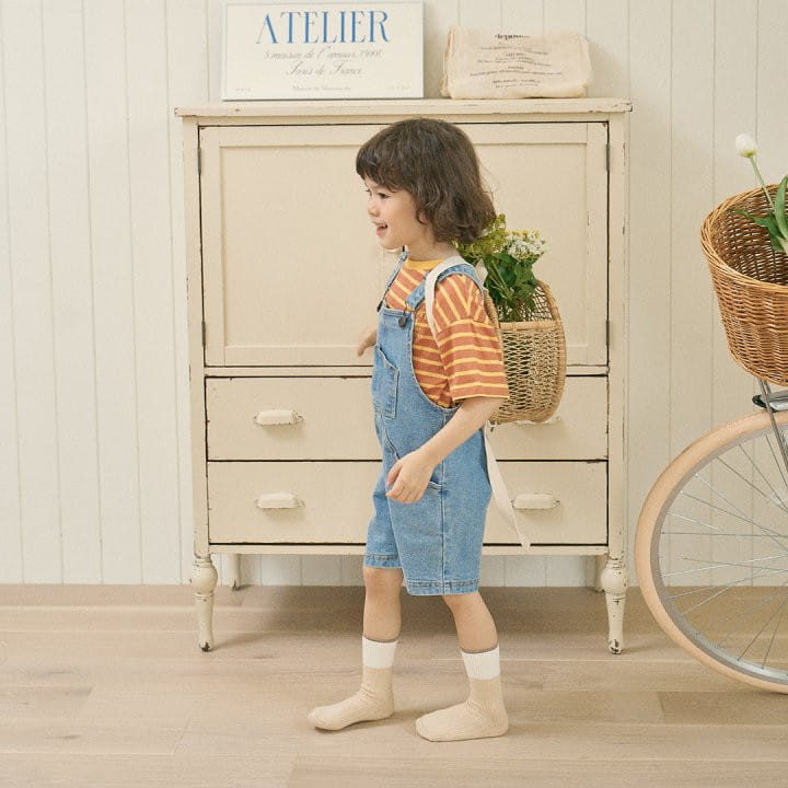 Here I Am - Korean Children Fashion - #stylishchildhood - Soft Span Denim Overalls  - 6