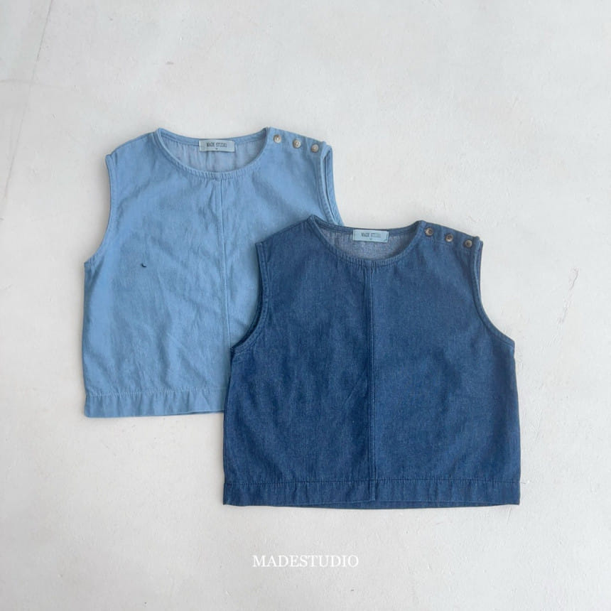 Made Studio - Korean Children Fashion - #kidsshorts - Denim Sleeveless Top - 3