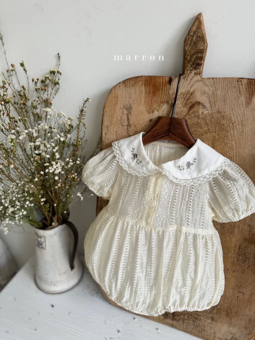 Marron Kid - Korean Baby Fashion - #babyootd - Iris Embroidery Body Suit - 3