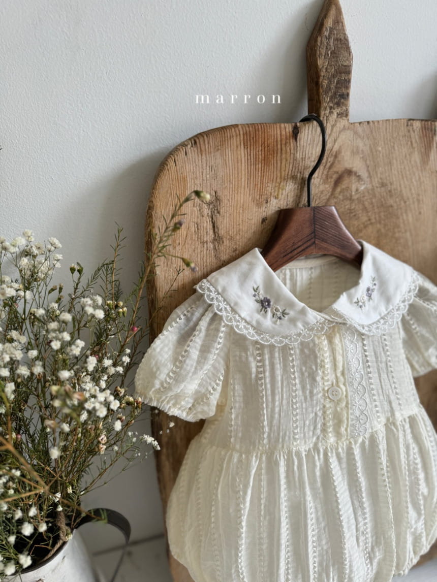 Marron Kid - Korean Baby Fashion - #babyootd - Iris Embroidery Body Suit - 4