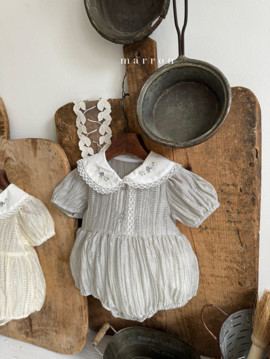 Marron Kid - Korean Baby Fashion - #babyoutfit - Iris Embroidery Body Suit - 5
