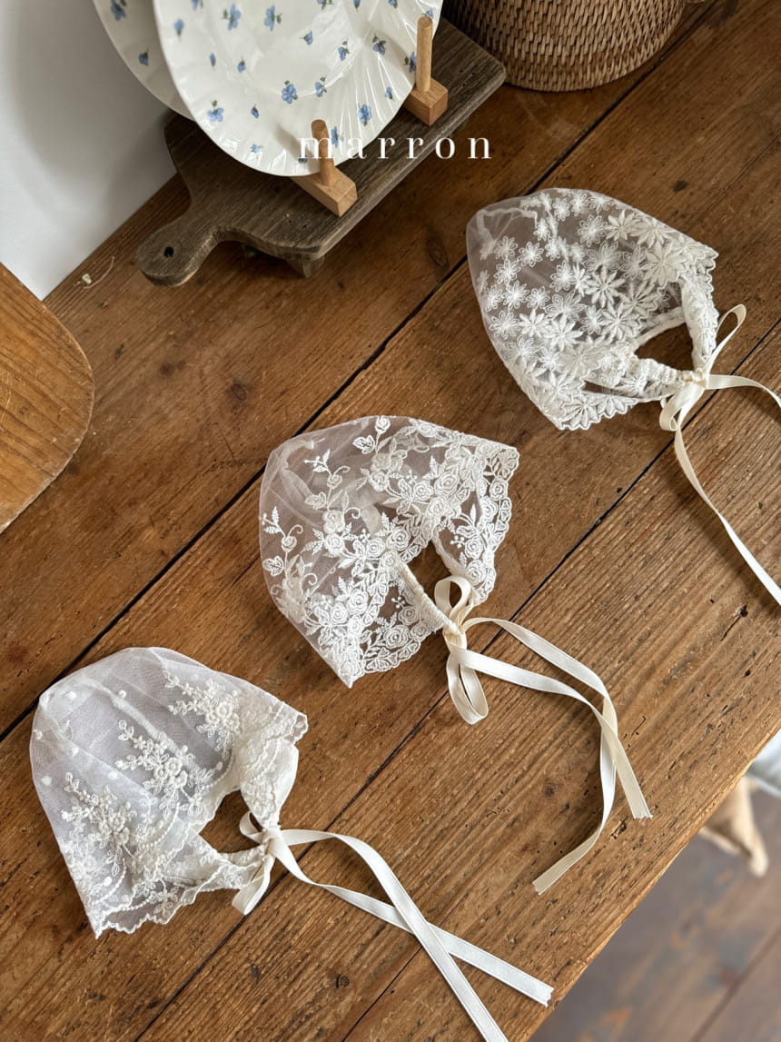 Marron Kid - Korean Baby Fashion - #babyoutfit - Cream Lace Bonnet - 2