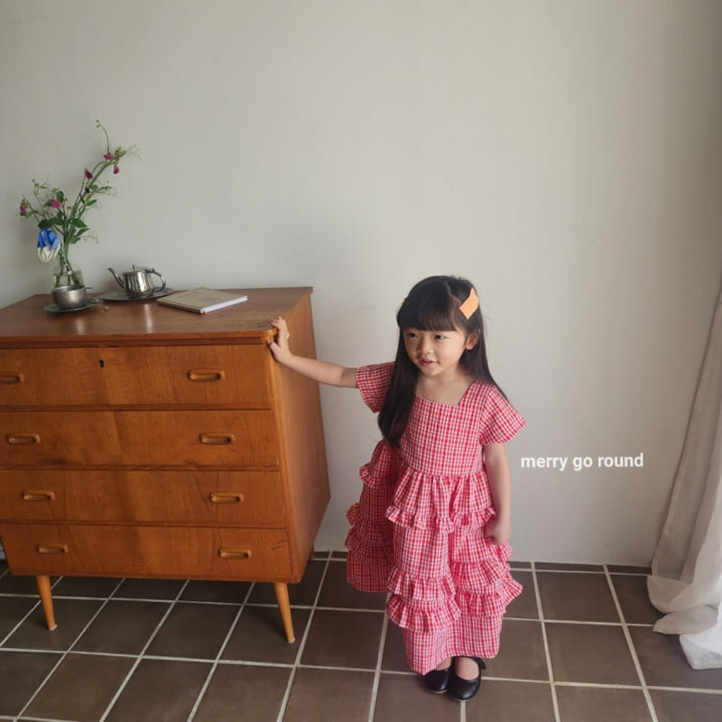 Merry Go Round - Korean Children Fashion - #todddlerfashion - Check Frill One-Piece - 5