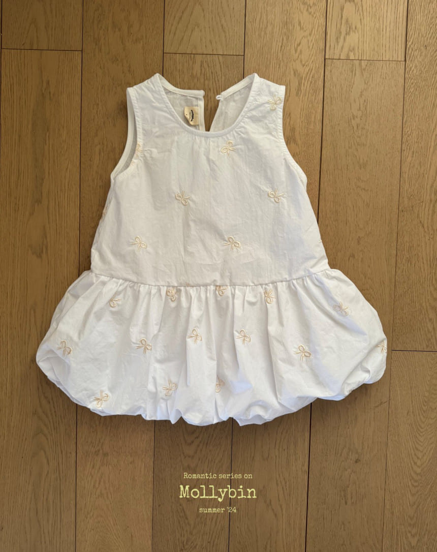 Mollybin - Korean Children Fashion - #discoveringself - Ribbon Embroidery One-Piece - 2