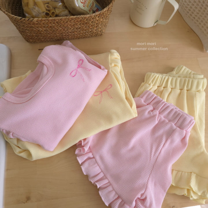 Mori Mori - Korean Children Fashion - #magicofchildhood - Waffle Ribbon Top Bottom Set - 2