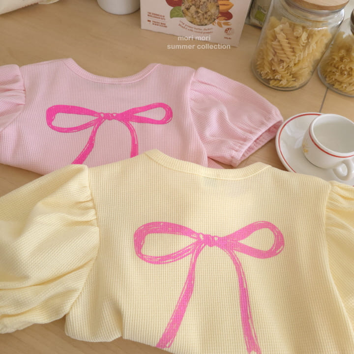 Mori Mori - Korean Children Fashion - #minifashionista - Waffle Ribbon Top Bottom Set - 3