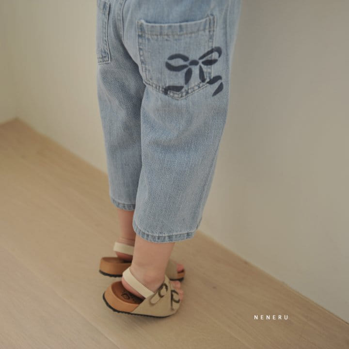 Neneru - Korean Children Fashion - #magicofchildhood - Ribbon Wide Denim Pants - 6