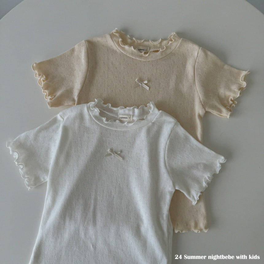 Night Bebe - Korean Children Fashion - #fashionkids - Eyelet Ribbon Short Sleeve Tee - 2