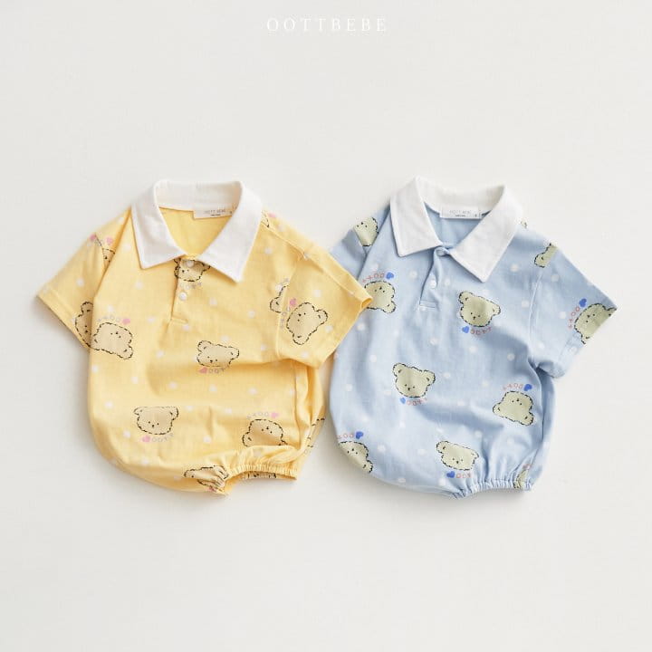 Oott Bebe - Korean Baby Fashion - #babyoninstagram - Dot Bear Collar Body Suit - 11