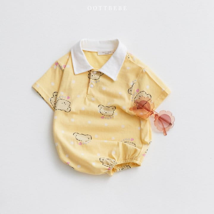 Oott Bebe - Korean Baby Fashion - #onlinebabyshop - Dot Bear Collar Body Suit - 2